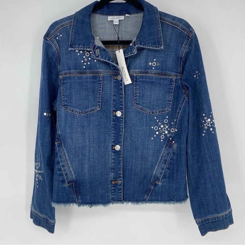 Chico's Americana Star Denim Jacket  like new no tags Women's Size 2 US Large